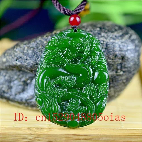 Women Accessories To Gift - Natural Green Chinese Jade Dragon Pendant