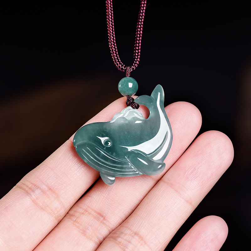 Women Accessories To Gift - Natural Burmese Jadeite Whale Pendant Necklace