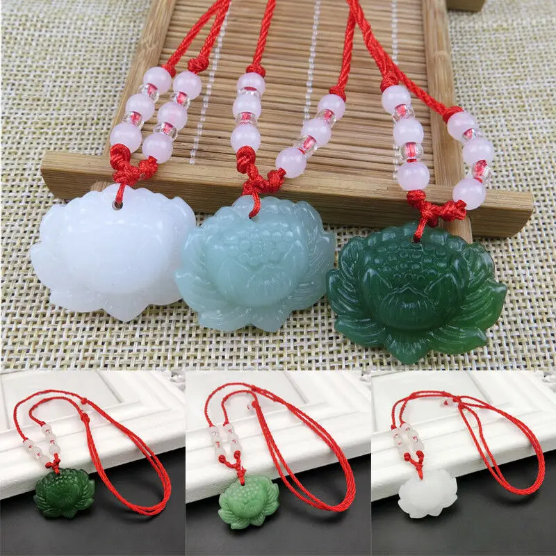 Women Accessories To Gift - Natural Green Jade Lotus Pendant Beads